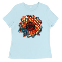 Baby Blue American Flag sunflower 4th of july Ladies Tee - FaDigitalArtStudio