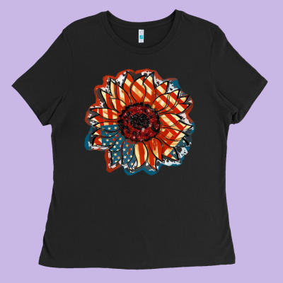 American Flag Sunflower 4th Of July Ladies Tee Designed By Fadigitalartstudio