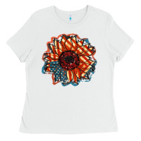 White American Flag sunflower 4th of july Ladies Tee - FaDigitalArtStudio