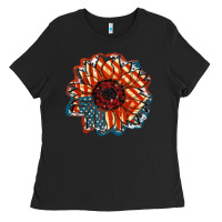 American Flag Sunflower 4th Of July Ladies Tee | Teevron