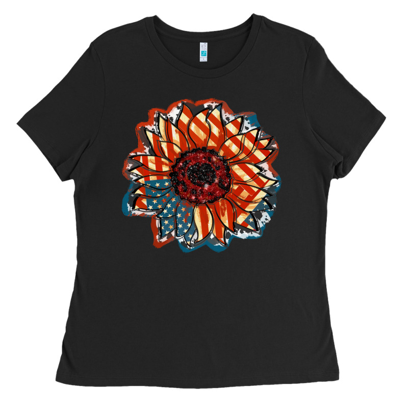 American Flag Sunflower 4th Of July Ladies Tee by FaDigitalArtStudio | Teevron
