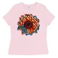 Bubblegum Pink American Flag sunflower 4th of july Ladies Tee - FaDigitalArtStudio