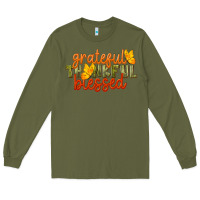 Army Green Fall Grateful Thankful Blessed Long Sleeve Tee - LillyAllenDesigns