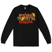 Black Fall Grateful Thankful Blessed Long Sleeve Tee - LillyAllenDesigns