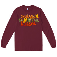 Burgundy Fall Grateful Thankful Blessed Long Sleeve Tee - LillyAllenDesigns