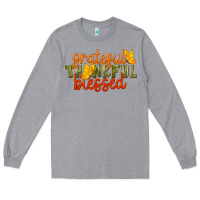 Heather Grey Fall Grateful Thankful Blessed Long Sleeve Tee - LillyAllenDesigns