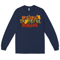 Navy Fall Grateful Thankful Blessed Long Sleeve Tee - LillyAllenDesigns