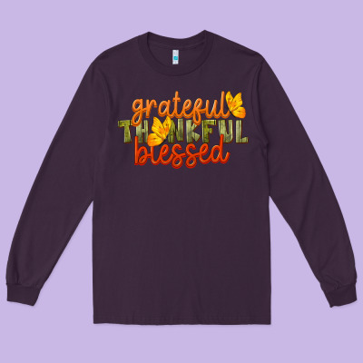 Fall Grateful Thankful Blessed Long Sleeve Tee Designed By Lillyallendesigns