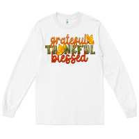 White Fall Grateful Thankful Blessed Long Sleeve Tee - LillyAllenDesigns