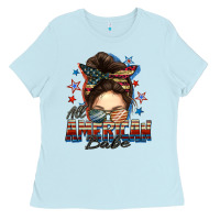 Baby Blue american babe messy bun Ladies Tee - FaDigitalArtStudio