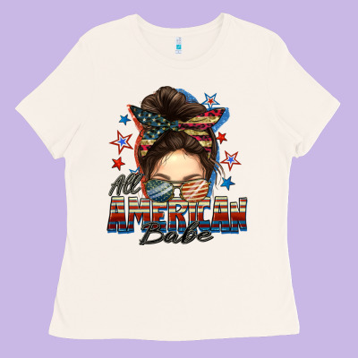 American Babe Messy Bun Ladies Tee Designed By Fadigitalartstudio