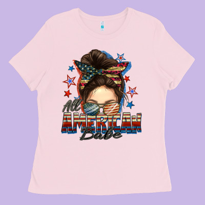 American Babe Messy Bun Ladies Tee Designed By Fadigitalartstudio