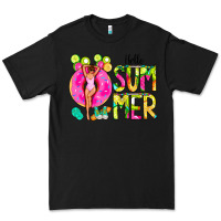 Black Hello Summer Donut Girl Premium Tee - CowCowDesign