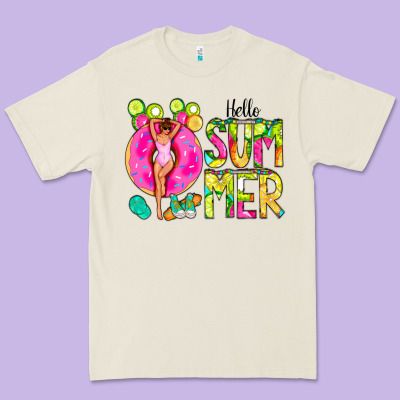 Hello Summer Donut Girl Premium Tee Designed By Cowcowdesign