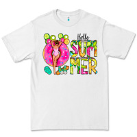 White Hello Summer Donut Girl Premium Tee - CowCowDesign