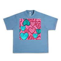 Pebble Blue valentines day hearts seamless pattern Urban Heavy Tee - BundleAndBundleShop