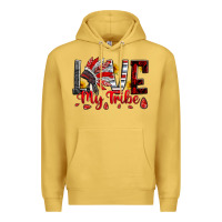 Antique Gold red black grey white love my tribe indian headdres Premium Hoodie - Artiststas