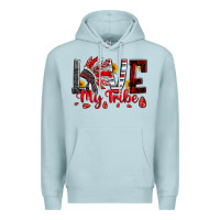 Blue Mist red black grey white love my tribe indian headdres Premium Hoodie - Artiststas