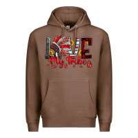 Chestnut red black grey white love my tribe indian headdres Premium Hoodie - Artiststas
