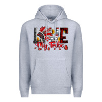 Heather Grey red black grey white love my tribe indian headdres Premium Hoodie - Artiststas