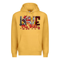 Mustard red black grey white love my tribe indian headdres Premium Hoodie - Artiststas