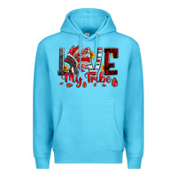 Ocean Blue red black grey white love my tribe indian headdres Premium Hoodie - Artiststas