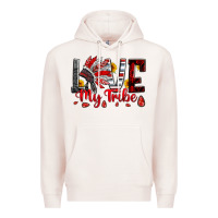 Pale Pink red black grey white love my tribe indian headdres Premium Hoodie - Artiststas