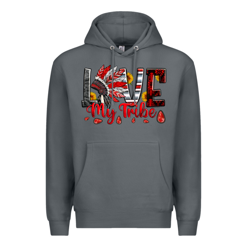 Red Black Grey White Love My Tribe Indian Headdres Premium Hoodie by Artiststas | Teevron