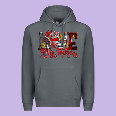 Red Black Grey White Love My Tribe Indian Headdres Premium Hoodie Designed By Artiststas