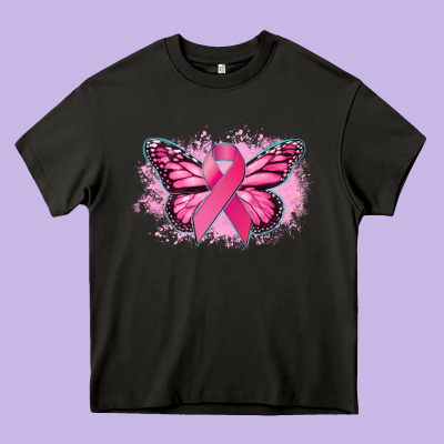 Cancer Ribbon Butterfly Cancer Awareness Heavy Core Tee Designed By Howdyjamesfarm
