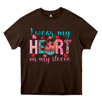 Chocolate Brown I wear my heart on my sleeve Valentine's Day Heavy Core Tee - HowdyJamesFarm