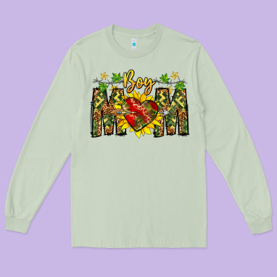 Boy Mom Long Sleeve Tee Designed By Cowhidedigitalart