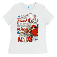 White My favorite baseball player calls me mom Ladies Tee - FaDigitalArtStudio