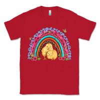 Red easter flowers and butterfly with chicks rainbow Classic Tee - Artiststas