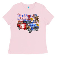 Bubblegum Pink Western Truck Fourth Of July America Ladies Tee - FaDigitalArtStudio