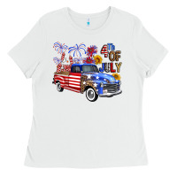 White Western Truck Fourth Of July America Ladies Tee - FaDigitalArtStudio