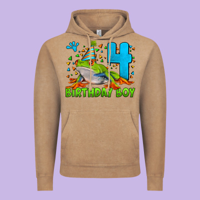 Birthday Boy Frog Age 4 Vintage Hoodie Designed By Lillyallendesigns