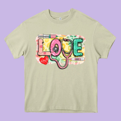 Love Nursing Leopard Background Heavy Core Tee Designed By Cowgirlartshop