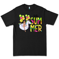 Black Hello Summer Unicorn Premium Tee - CowCowDesign