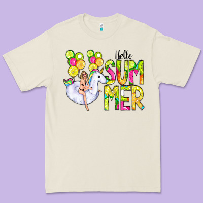 Hello Summer Unicorn Premium Tee Designed By Cowcowdesign