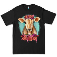 Black Floral Cow Premium Tee - RanaPortraitStore