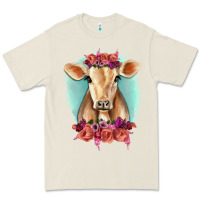 Bone Floral Cow Premium Tee - RanaPortraitStore