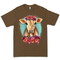 Cacao Floral Cow Premium Tee - RanaPortraitStore