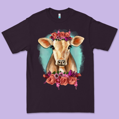Floral Cow Premium Tee Designed By Ranaportraitstore