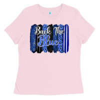 Bubblegum Pink Back the blue brushstrokes Ladies Tee - FaDigitalArtStudio