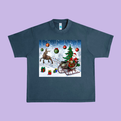 Christmas Santa Deer And Presents Urban Heavy Tee Designed By Bundleandbundleshop