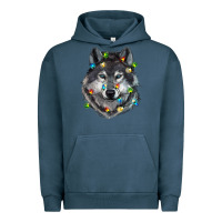Pigment Midnight Navy Christmas with wolf Urban Hoodie - RanaPortraitStore
