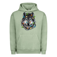 Pigment Oil Green Christmas with wolf Urban Hoodie - RanaPortraitStore
