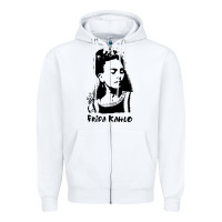 White frida kahlo Zipper Hoodie - DesigneFamous