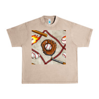 French Oak baseball glove and bat seamless pattern Urban Heavy Tee - BundleAndBundleShop